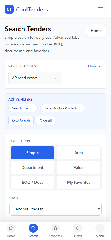 Search by tender ID or words screenshot