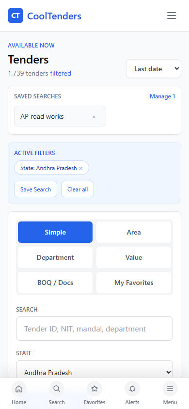 Browse tender cards screenshot