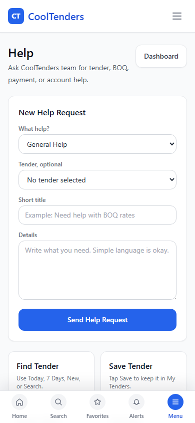 Ask for help screenshot